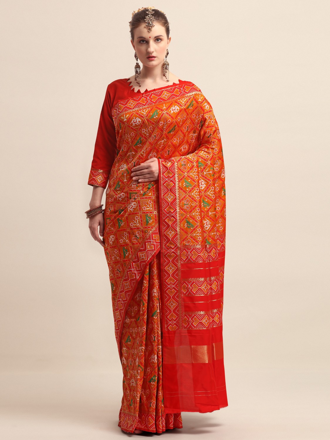 KAPAAHA Woven Figure Patola Saree (Mustard)